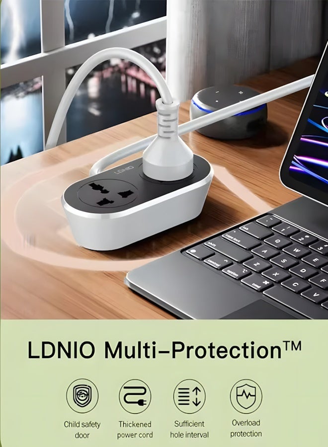 LDNIO SC2018 Heavy Duty Extension Power Cord - 2 Universal Outlets, 2500W Output, 5 Meters Long Cable, UK Plug with Overload Protection - White/Grey - Image 3